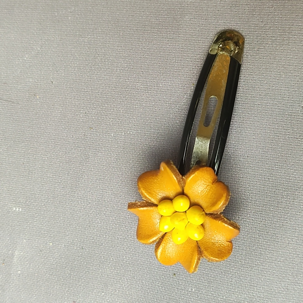 Leather barrette orange yellow